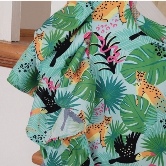 BRITON COURT Maxi Dress Green Tropical Print Multicolor Size Medium - Picture 4 of 10